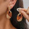 Retro Fashion Stud Earrings European American Original Pleated Resin Splicing Oval Silver Needle Niche High‑End Decorative Earrings