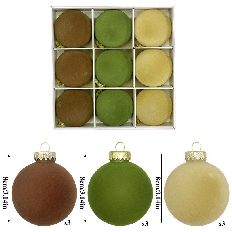 Cross-border Multi-color Flocked Christmas Ornament Set - PET Round and Boxed Balls for Tree Decoration