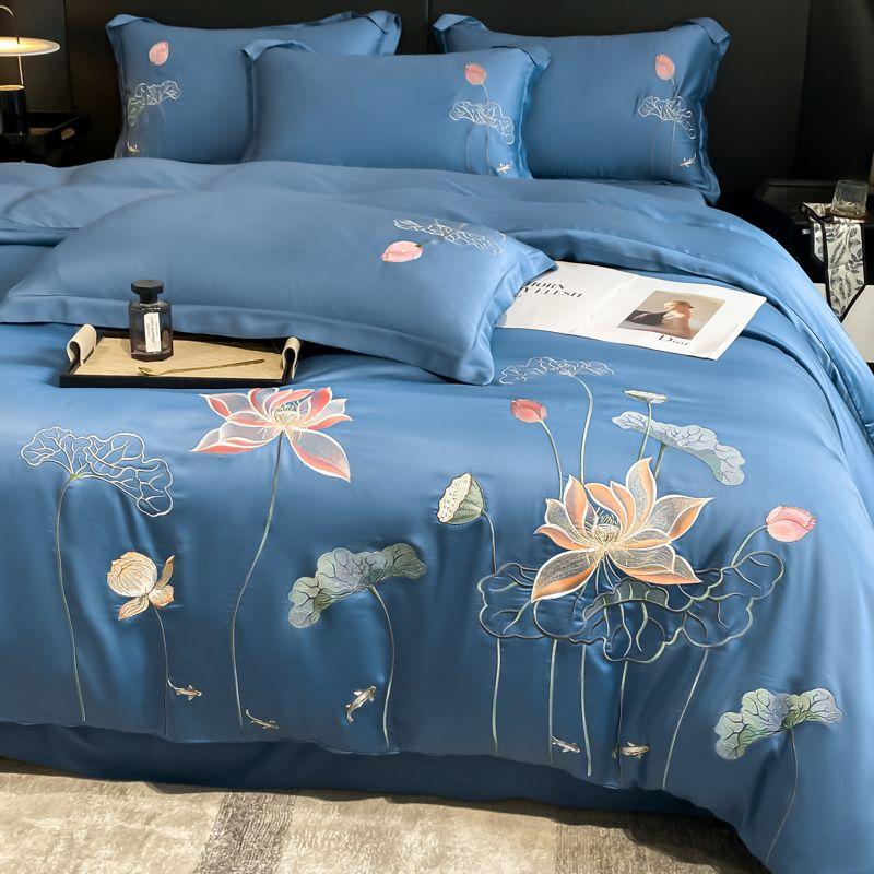 

Високоякісна простирадло з жаккардового шовку з льодового шовку з 4 предметів, сучасний стиль, літня шовкова дихаюча домашня постільна білизна Простирадло + підодіяльник + наволочка Suit&2.2m bed-4pcs