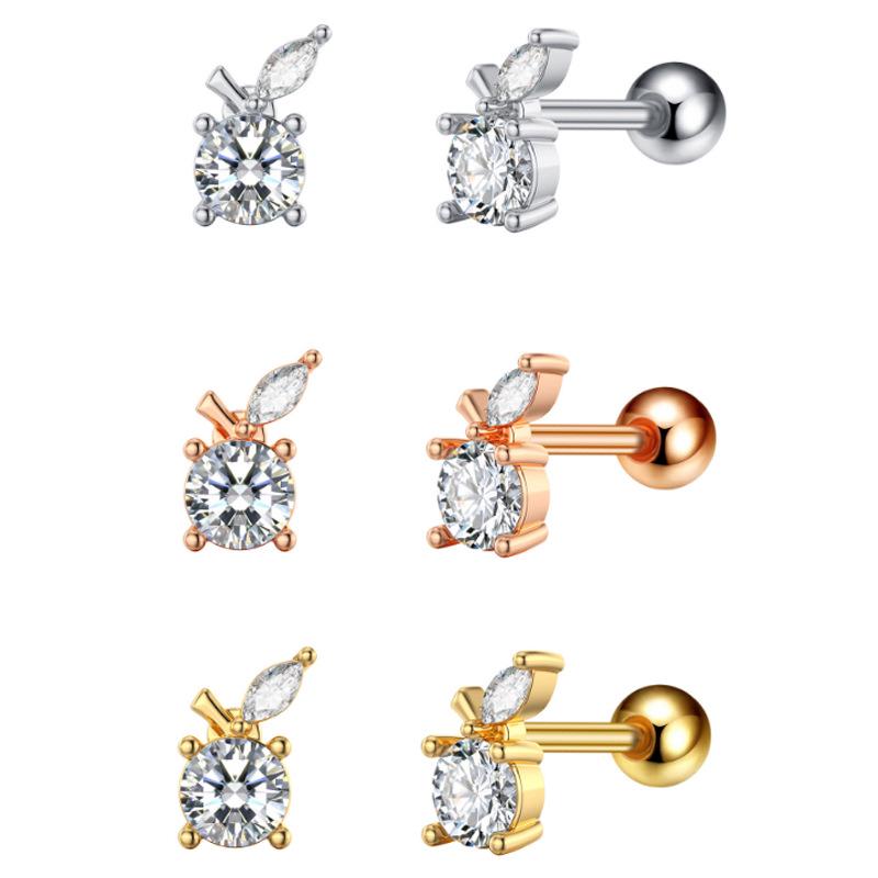 16G Zircon Micro-Inlaid Stainless Steel Cartilage Stud Earrings for Women - Trendy and Sleek Design