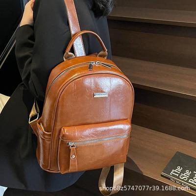 Backpack Women's 2025 New Fashion Simple Large Capacity Solid Color Trendy Bag Korean Version High Texture Foreign Style Handbag