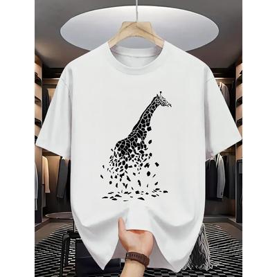 Men'S Summer Casual Graphic T-Shirt - Short Sleeve Crew Neck with Giraffe Print, Lightweight Fabric for Casual Attire, Trendy Men'S Tee