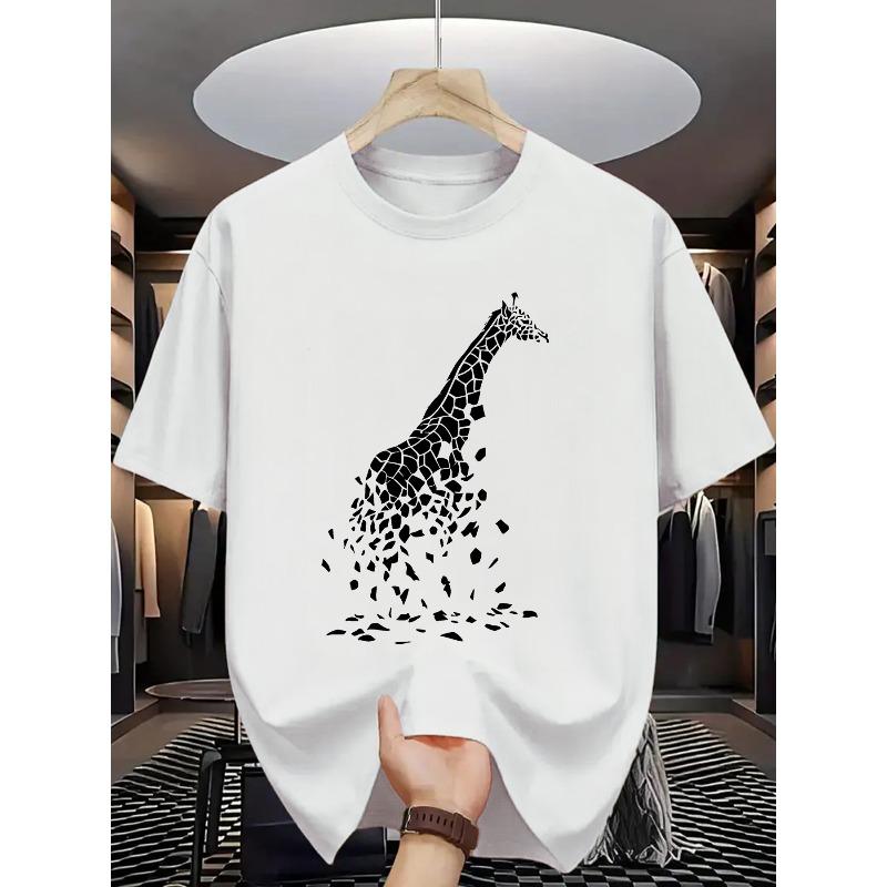 

Мужская летняя повседневная футболка с графическим принтом - Короткий рукав, круглый вырез, с принтом жирафа, легкая ткань для повседневной носки, модная мужская футболка S белый