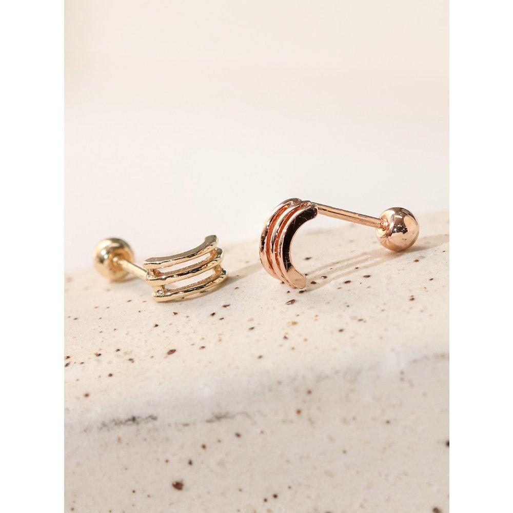 14K Minime Three-Line Ring Piercing Earrings