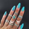 Vintage Moon Lotus Elephant Turquoise 9-Piece Articulated Ring