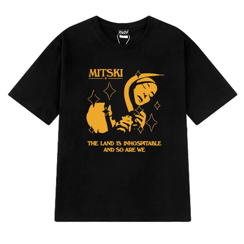 Fashion The Land Is Inhospitable Print short sleeve T-shirts Unisex Mitski New Album T shirt Men Women summer 100% Cotton Tops