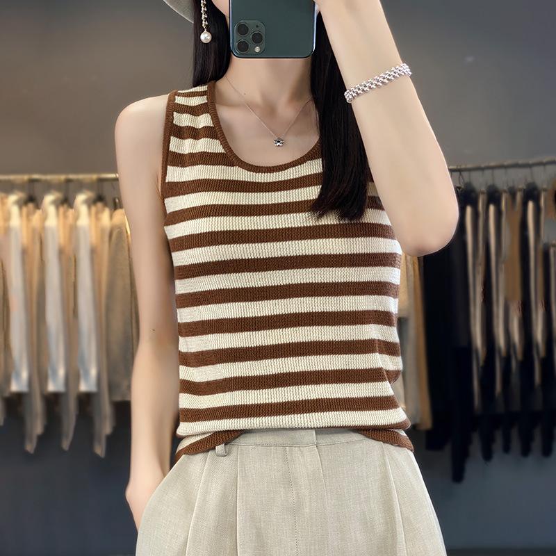 Summer New Round Neck Loose Short T-shirt Knitted Sweater Sleeveless Base Layer Vest Strappy Top