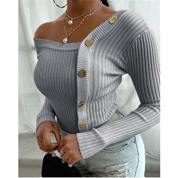 Podzimní a zimní dámská móda Pletený top s dlouhým rukávem Ležérní pletenina Svetrová halenka větší velikosti