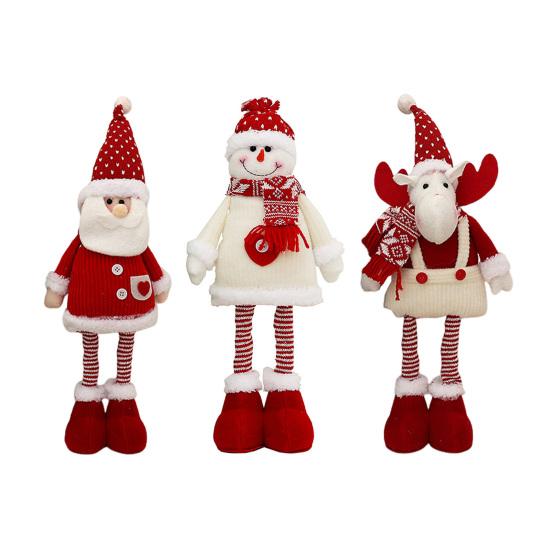 Yousheng Christmas Plush Doll Decoration Stuffed Standing Snowman/Santa Claus/Elk Figurine with Retractable Long Leg for Holiday Winter Home Table