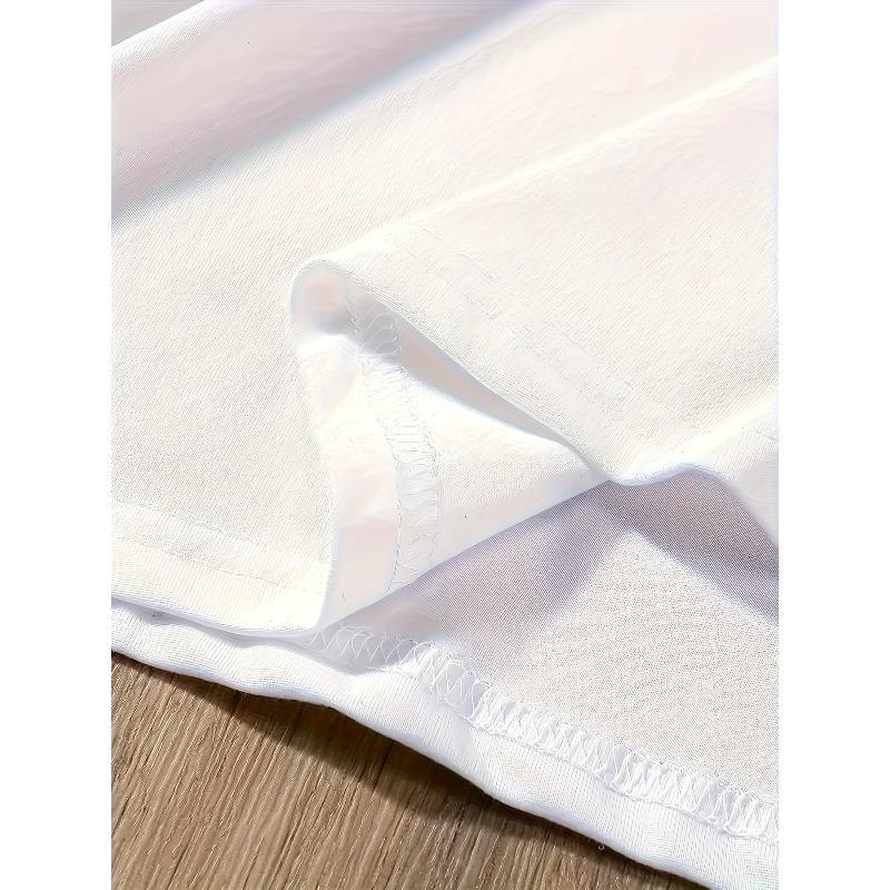 Europeisk Storlek Dam Casual Kortärmad T-shirt | Mjuk och Stretchig Rund Hals med Geometriskt Blommönster, Maskintvättbar Vit Topp