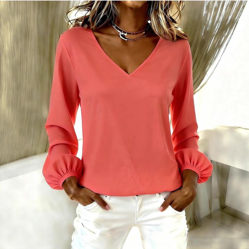 Europe, America, new women's clothing casual loose fashion solid color long-sleeved V-neck pullover