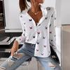 Damen Bluse Modisch Bedrucktes Langarmshirt Schmetterling Bedrucktes Reversshirt