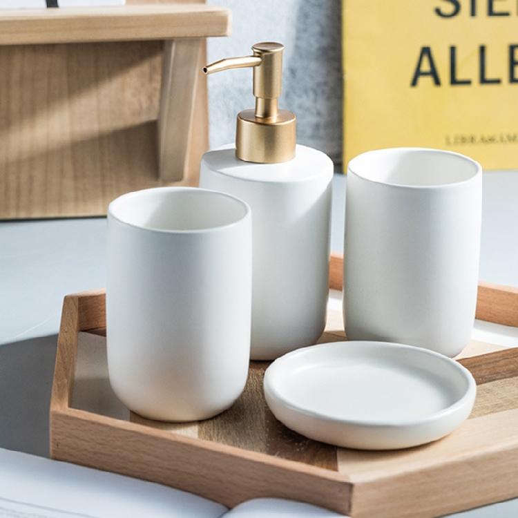 4 Pezzi Dispenser Sapone Bottiglia Detersivo Bagno Porta Spazzolino Tazza Set Scaffale Lozione