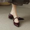 FOREADA Women Mary Janes Shoes PU Leather Flat Shoes Pointed Toe Buckle Strap Causal Ladies Footwear Spring Wine Red Big Size 43