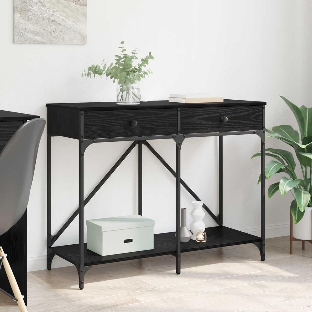 Console Table Black Oak Effect 100 X 39 X 78.5 Cm
