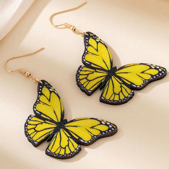 New Butterfly Pendant Earrings Colorful Butterfly Wooden Earrings Earrings