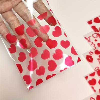 Gift For Her/Him 100pcs Valentine'S Day Heart Gift Bags 5-in-1 Red Hearts and Lips Patterns, Transparent Self-Adhesive Design for Weddings Candy Bag