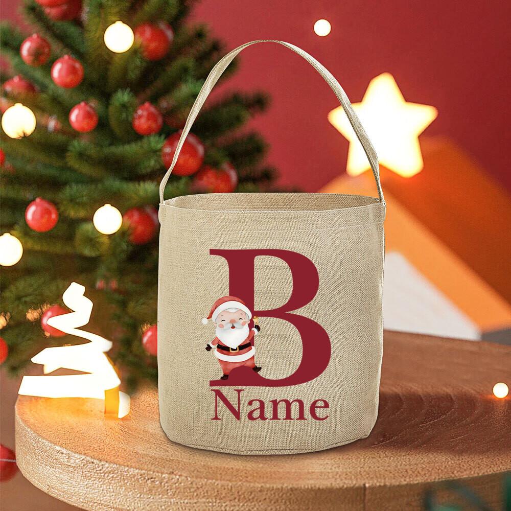 Personalised 26 Initial with Name Candy Bucket Bag Christmas Party Children's Tote Bags Portable Basket Kid Xmas Gifts
