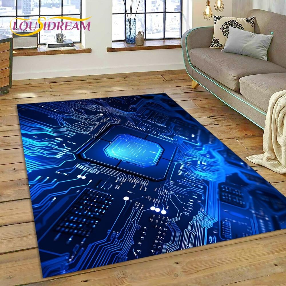 PCB Circuit Board 3D Chip CPU Rug Carpet for Living Room Bedroom Home Decor,Floor Mat Non-slip Decoration for Sofa Doormat Gift