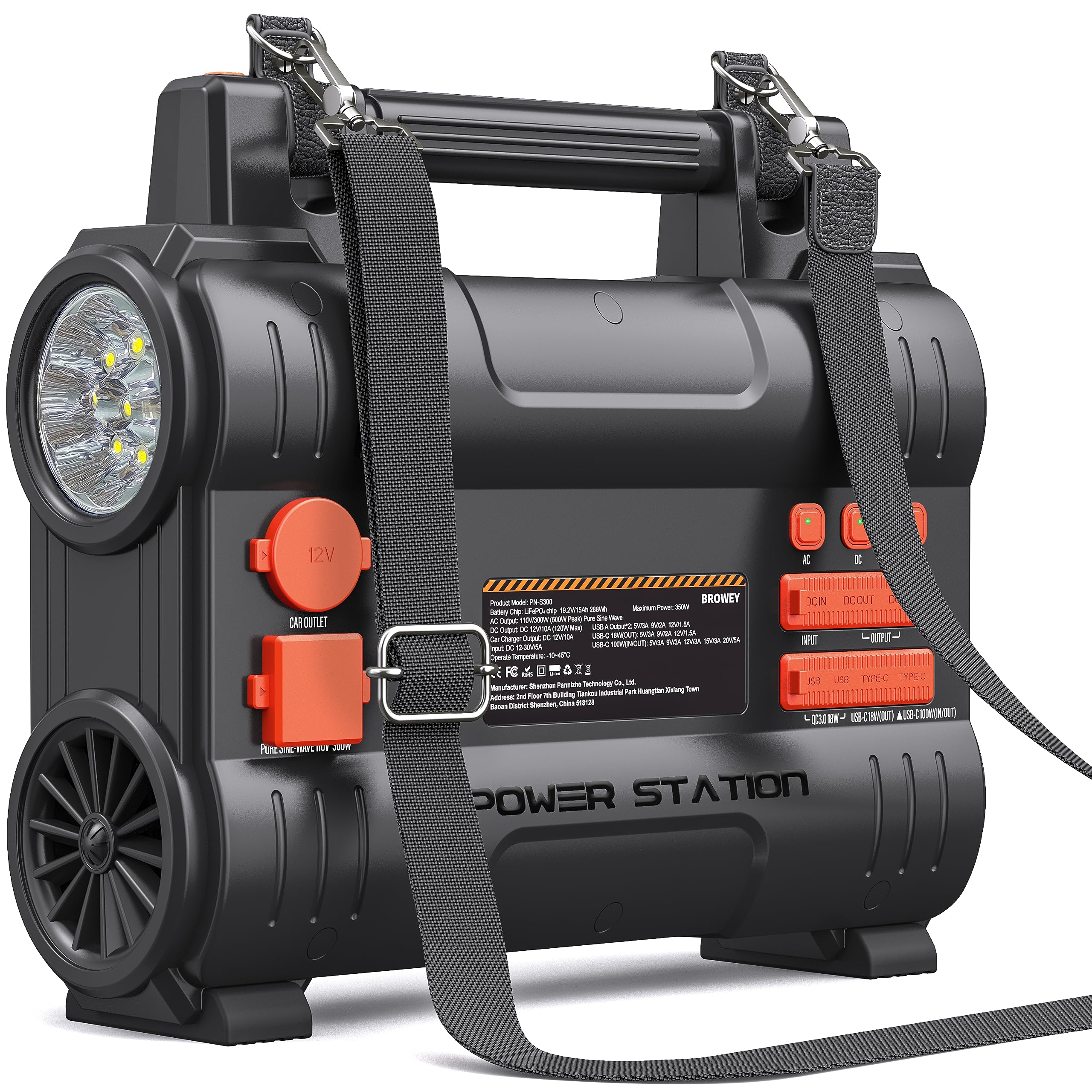 

BROWEY Portable Power High Capacity Lithium Iron Phosphate AC 300W 100W Fast Temperature and Humidity PSE Pure Sine BMS Backup Power Ideal for Car