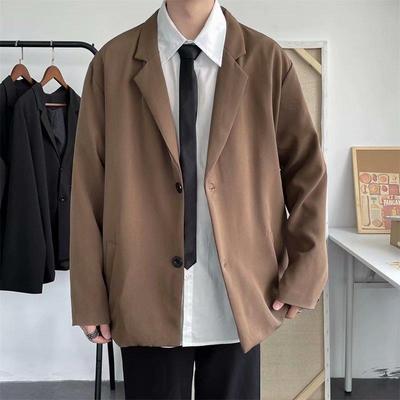 IELGY Solid Color Hong Kong Style Casual Suit Jacket Men Loose Korean Style