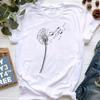 New Summer  Dandelion Butterfly Print Women Tshirt Casual White and Black T-shirt Funny T Shirt Gift for Lady Young Girl Tops