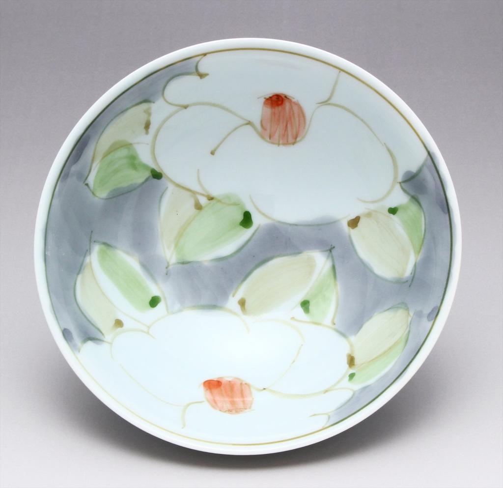 Hasami Ware Senemon Pottery Colored Camellia Rice Bowl Red