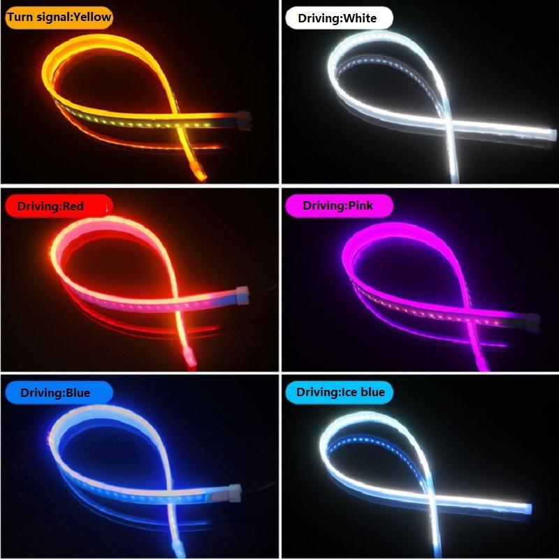 2Pcs 12V Led Guide Strip Headlight for Car Daytime Running Lights Turn Signal Bulb DRL Sequential Switchback 30cm/45cm/60cm Dome Lights 6