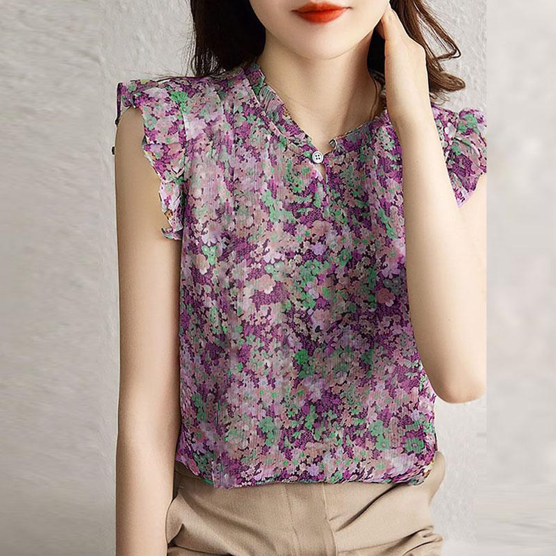 

ZANZEA Женские повседневные блузки с цветочным принтом, воротником-стойкой, пуговицами, рукавами-крылышками 2XL