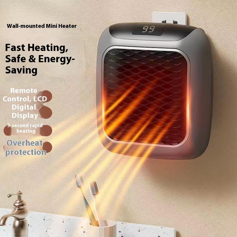 Portable Mini Wall Outlet Electric Space Heater Fan 500W Ceramic Heater with Remote Control Digital LED Display Timer EU Plug