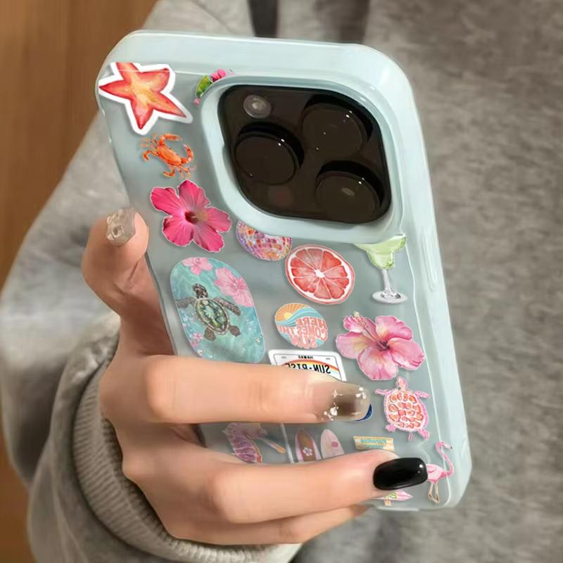 Folds Texture Soft Phone Case For iPhone 17 Air 16 15 14 13 12 11 Pro Max Plus Summer Ocean Flower Seahorse Turtle Print Cover