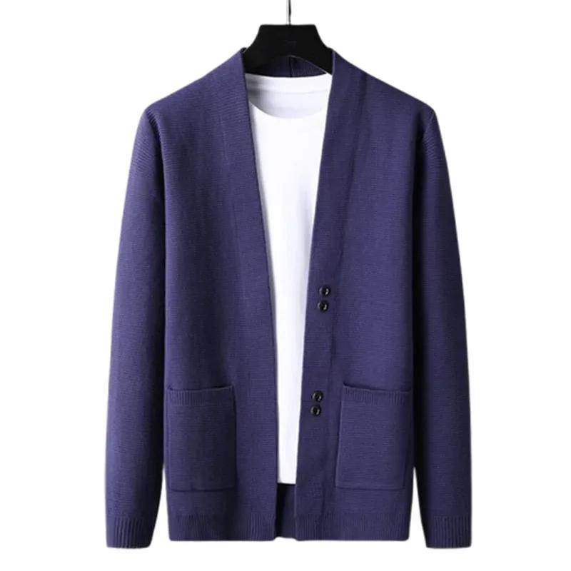Spring Autumn Men's Slim Fit Knit Cardigans Solid Color Fashion Casual Knitted Sweatercoat Men Warm Korean Style Cardigan Jacket
