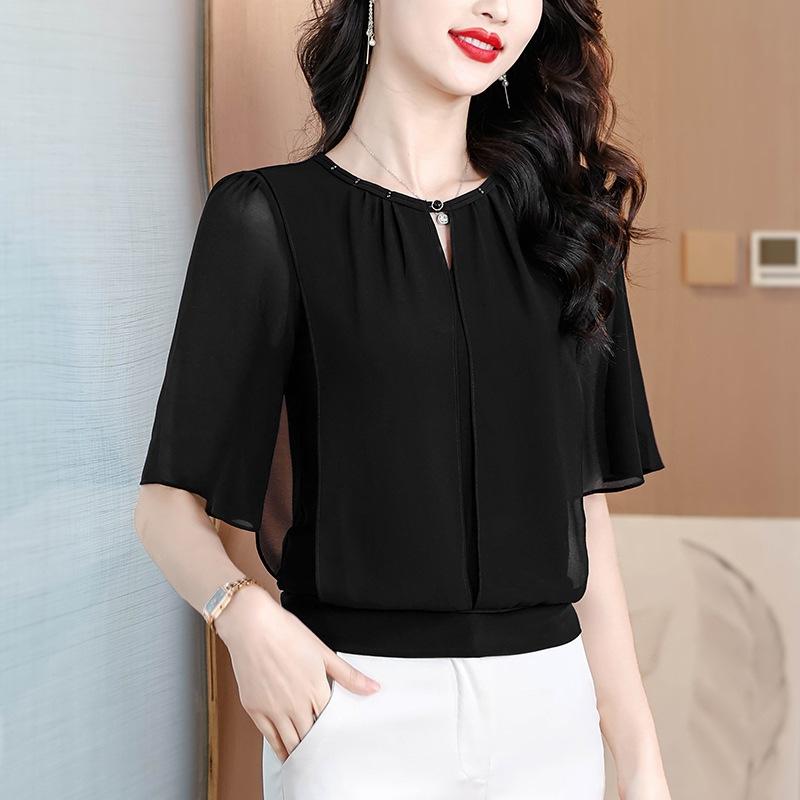 Summer Clothing Half Sleeve Chiffon Blouse Fashion Loose Women Tops Solid Color Casual Pullovers Shirt
