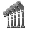 Set of 5 Knitted Golf Club Covers Gray with White for 1 Driver Wood 2 Fairway and 2 Hybrids Double-Layer (Steel Stripes) (460cc), Woods, (UT)