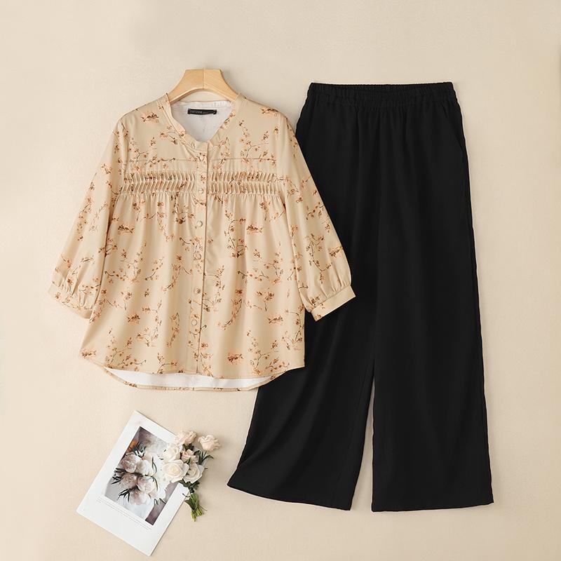 ZANZEA Women Floral Print Blouse and Pants Casual Two Piece Suit Sets