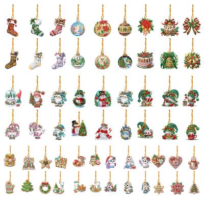 6pcs Xmas Theme 2D/Flat DIY Hanging Diamond Art Kits Rhinestone Diamond Art Window Pendants Window Hanging Art for Home Decor