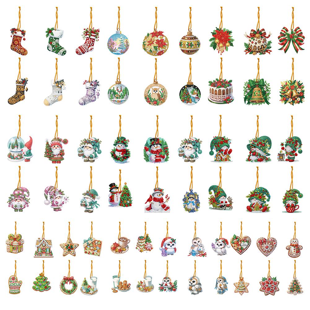 6pcs Xmas Theme 2D/Flat DIY Hanging Diamond Art Kits Rhinestone Diamond Art Window Pendants Window Hanging Art for Home Decor