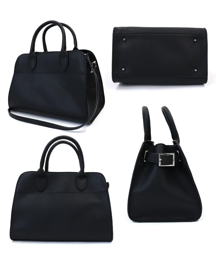 DONOBAN Women's Side Belt Tote Bag with Shoulder Strap, 2-Way Boston Bag, Black