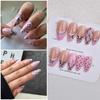 Almond Shaped Pink Plaid Nail Tips with Pink Bow and Lace