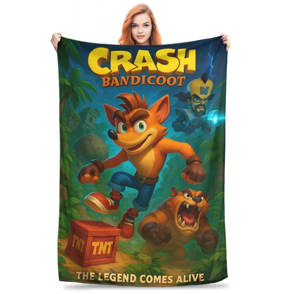 Superweiche Crashs Bandicoots Cartoon-Kuscheldecke Premium Flanell-Fleece Leichte Videospiel-Bettdecke Gemütliche Tagesdecke