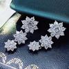 Sterling Funkelnde 100% 925 Silber 5A Zirkon Voller Diamanten Drei Blumen Ohrringe Für Frauen Partei Schmuck
