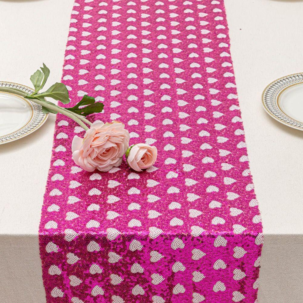 Valentines Day Sequined Mesh Table Runner Love Heart Romantic Glitter Table Linens Sparkly Surface Rectangle Table Flag