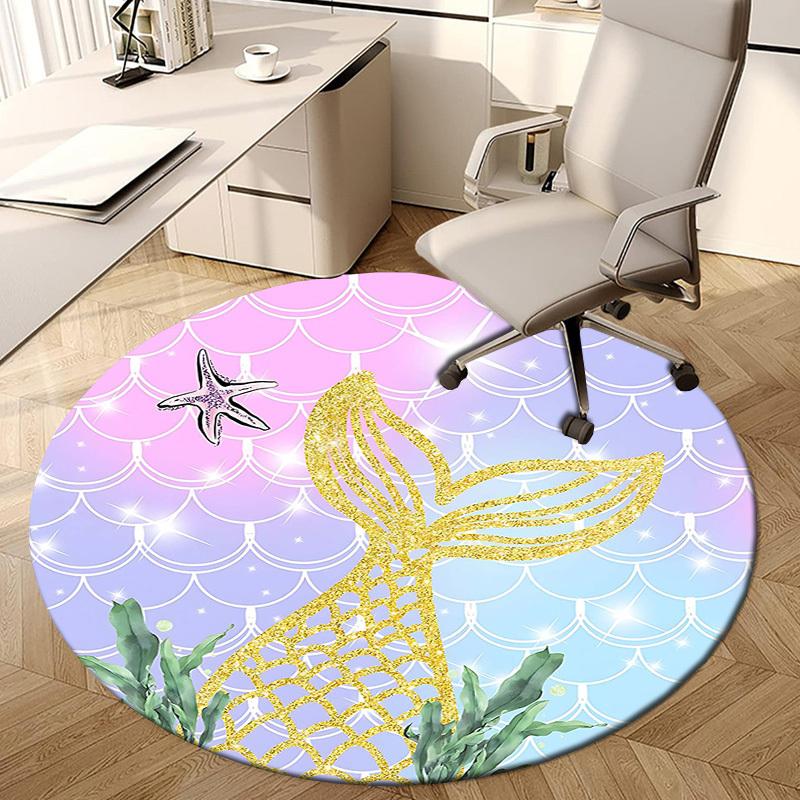 1PC Mermaid Tail Starfish Non-Slip Floor Round carpet, Office, family, bedroom, Large Area Rug Indoor Rugs, Vibrant Colors-Z0482
