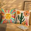 Floral Sunrise Cactus Throw Pillow Covers Bohemian Abstract Yellow Green Blue Pillowcases For Living Room Bedroom Sofa Bed Decor
