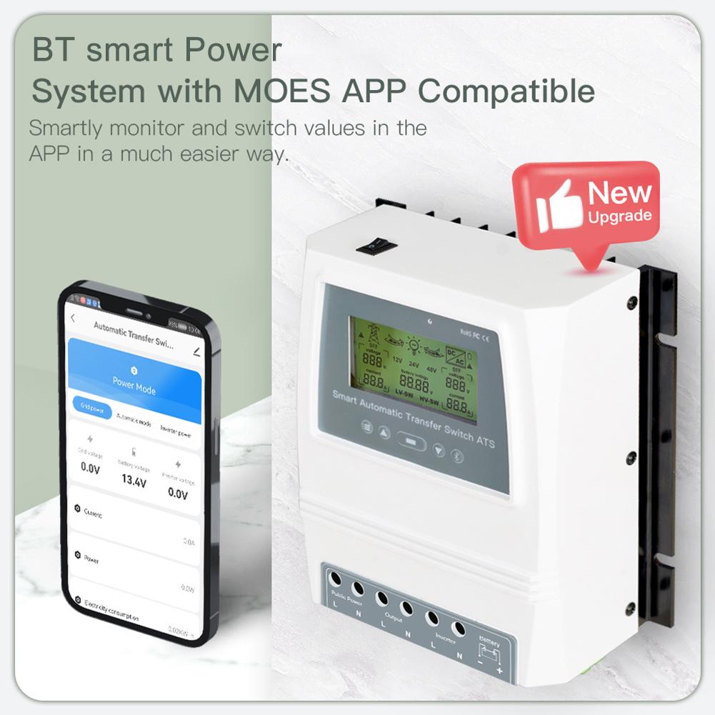 Automatic ATS Dual Power Transfer Switch Tuya Smart Solar Charge Controller for Solar Wind System DC 12/24/48V AC 110/220V