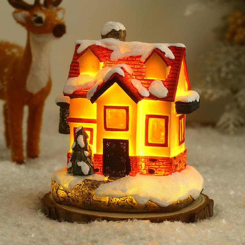 Christmas decoration resin luminous small house micro landscape European style ornaments Christmas creative Christmas gifts