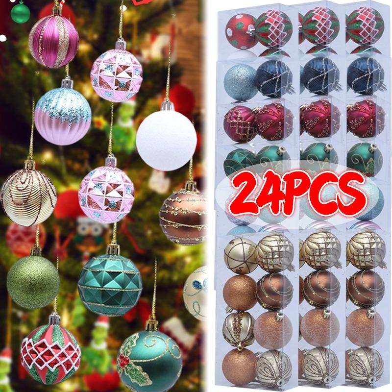 24/8PCS Glitter Painting Xmas Balls Set Christmas Tree Hanging Pendants Ball New Year Party Ornaments Home Decoration Supplies