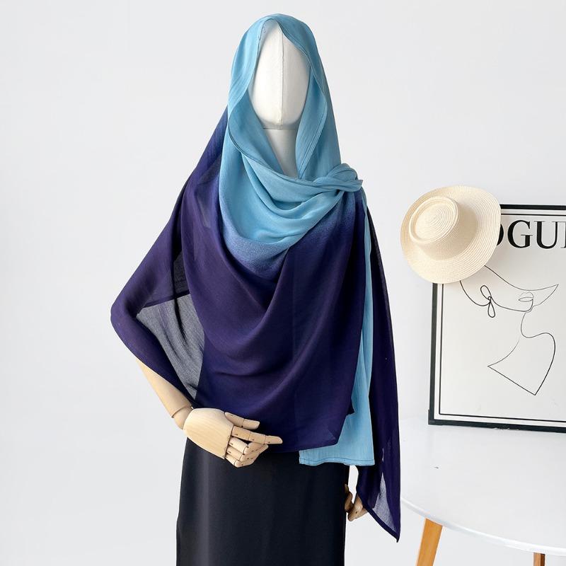 Retro solid color gradual change scarf women's thin simple lengthened yarn shawl cotton scarf headscarf bag head