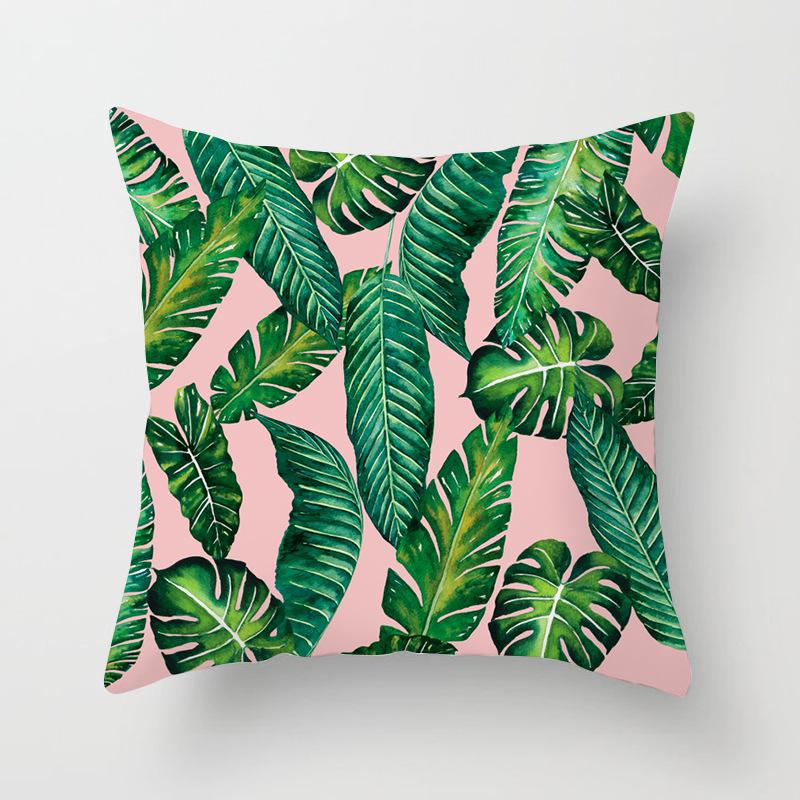 Fashionable Tropical Plant Polyester Pillowcase Office Fabric Sofa Cushion Cover Home Peach Leather Velvet Pillowcase