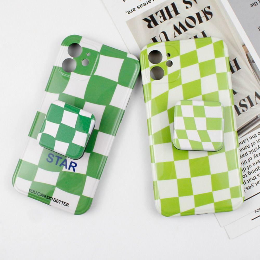 Cellphone Finger Grip Compact Mirror Phone Stand Holder Plaid Mirror Cosmetic Mirror Makeup Mirror